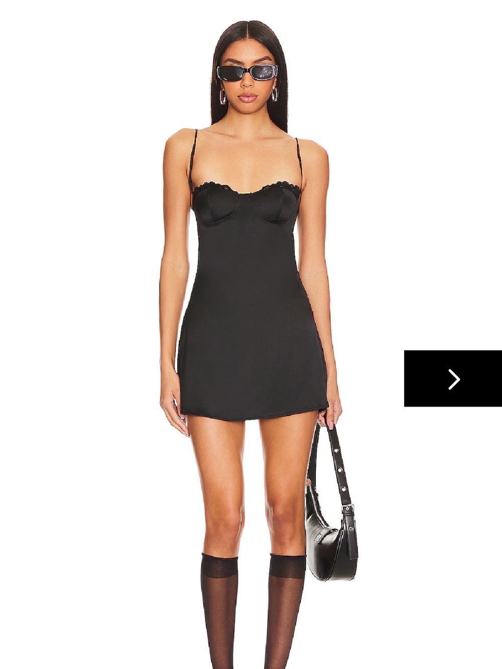superdown Black Slip Dress with Label Detail